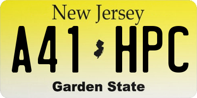 NJ license plate A41HPC