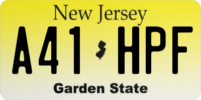 NJ license plate A41HPF