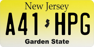 NJ license plate A41HPG