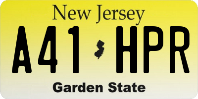 NJ license plate A41HPR