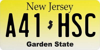 NJ license plate A41HSC