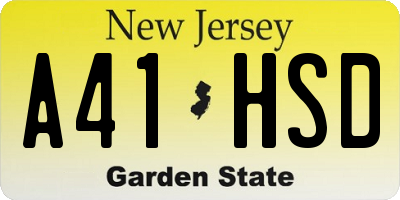 NJ license plate A41HSD