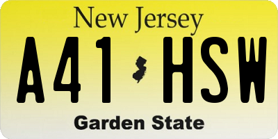 NJ license plate A41HSW