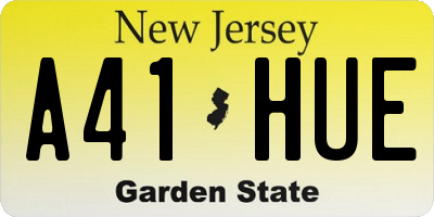 NJ license plate A41HUE