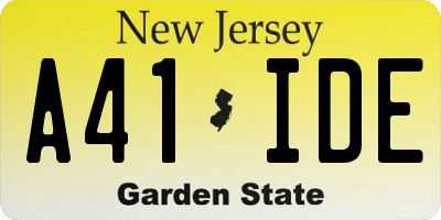 NJ license plate A41IDE
