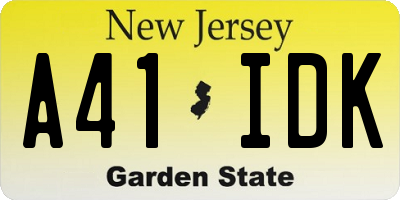 NJ license plate A41IDK