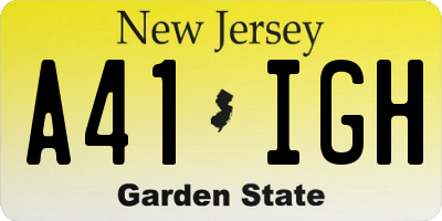 NJ license plate A41IGH