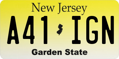 NJ license plate A41IGN