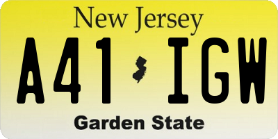 NJ license plate A41IGW