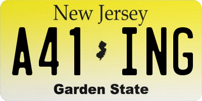 NJ license plate A41ING