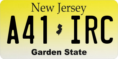 NJ license plate A41IRC