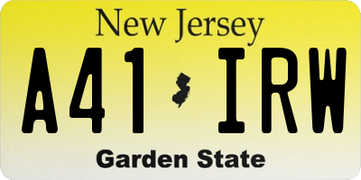 NJ license plate A41IRW