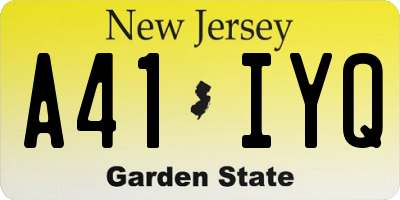 NJ license plate A41IYQ