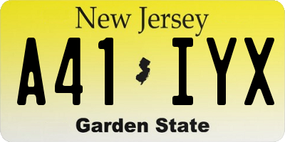 NJ license plate A41IYX