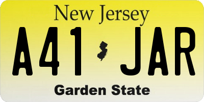 NJ license plate A41JAR
