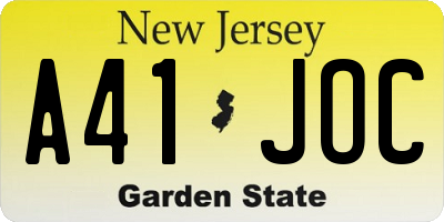 NJ license plate A41JOC