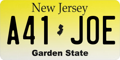 NJ license plate A41JOE