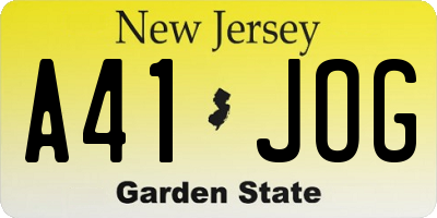 NJ license plate A41JOG