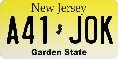 NJ license plate A41JOK