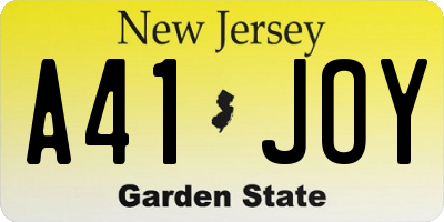 NJ license plate A41JOY