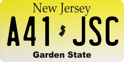 NJ license plate A41JSC