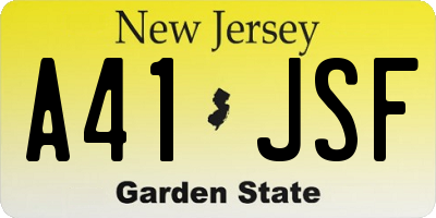 NJ license plate A41JSF