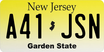 NJ license plate A41JSN