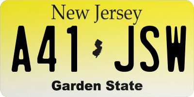 NJ license plate A41JSW