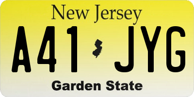 NJ license plate A41JYG