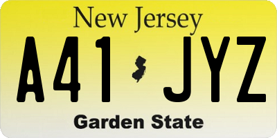 NJ license plate A41JYZ