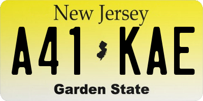 NJ license plate A41KAE