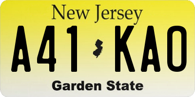 NJ license plate A41KAO