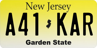 NJ license plate A41KAR