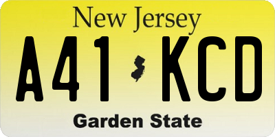 NJ license plate A41KCD