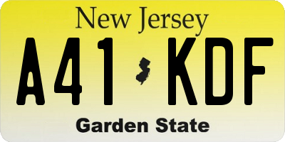 NJ license plate A41KDF