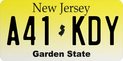 NJ license plate A41KDY