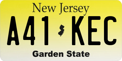 NJ license plate A41KEC