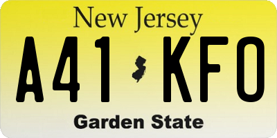 NJ license plate A41KFO