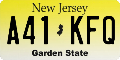 NJ license plate A41KFQ