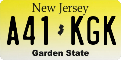 NJ license plate A41KGK