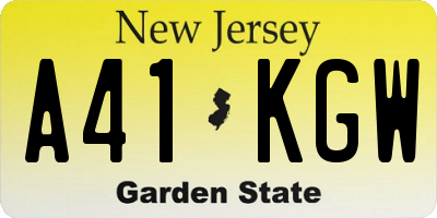 NJ license plate A41KGW