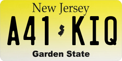NJ license plate A41KIQ