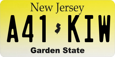 NJ license plate A41KIW