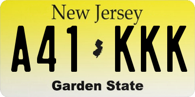 NJ license plate A41KKK