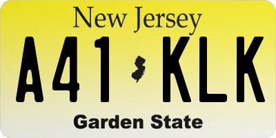 NJ license plate A41KLK