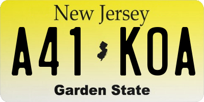 NJ license plate A41KOA