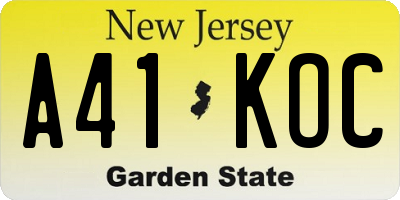 NJ license plate A41KOC