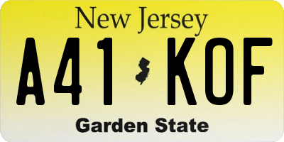 NJ license plate A41KOF