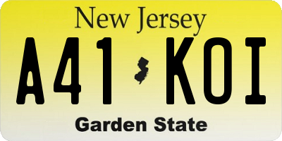 NJ license plate A41KOI