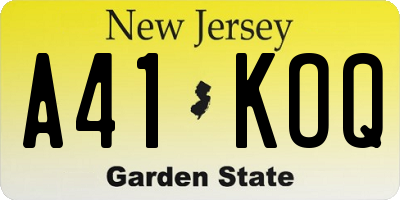 NJ license plate A41KOQ